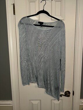 Donna Karan Metallic Silver Asymmetrical Sweater Top M NWT $139